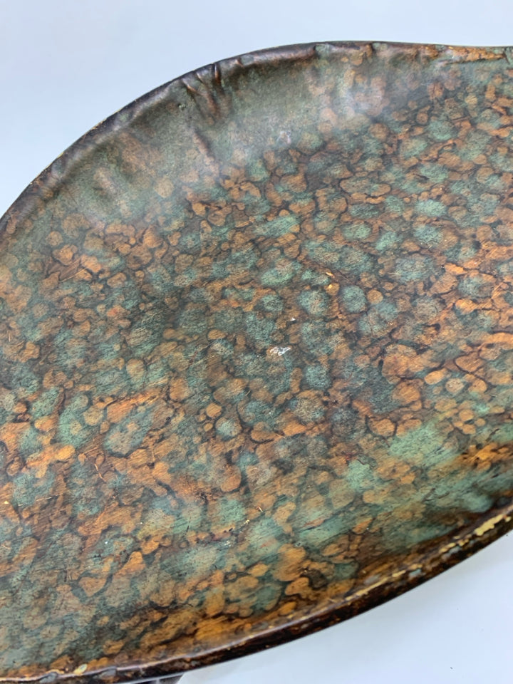 LEAF SHAPED HAMMERED COPPER FOOTED CENTERPIECE.