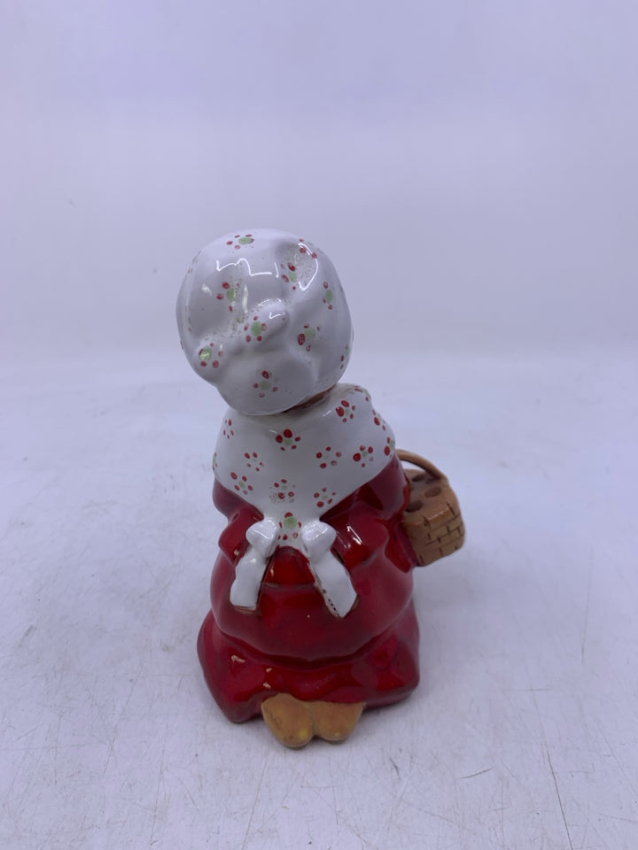 TERA COTTA BLONDE GIRL KNEELING W/ BASKET RED DRESS INSENSE HOLDER.
