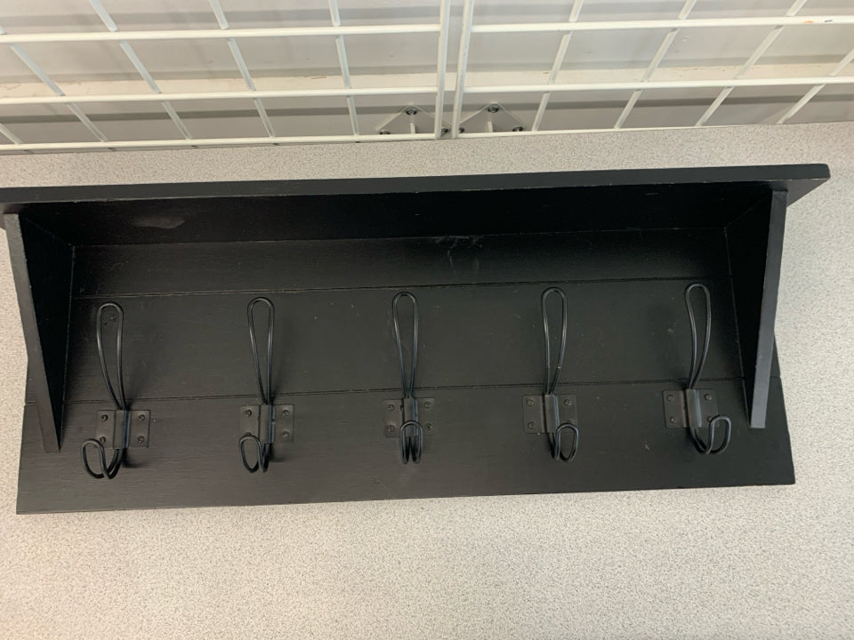 5-HOOK BLACK HANGING SHELF.