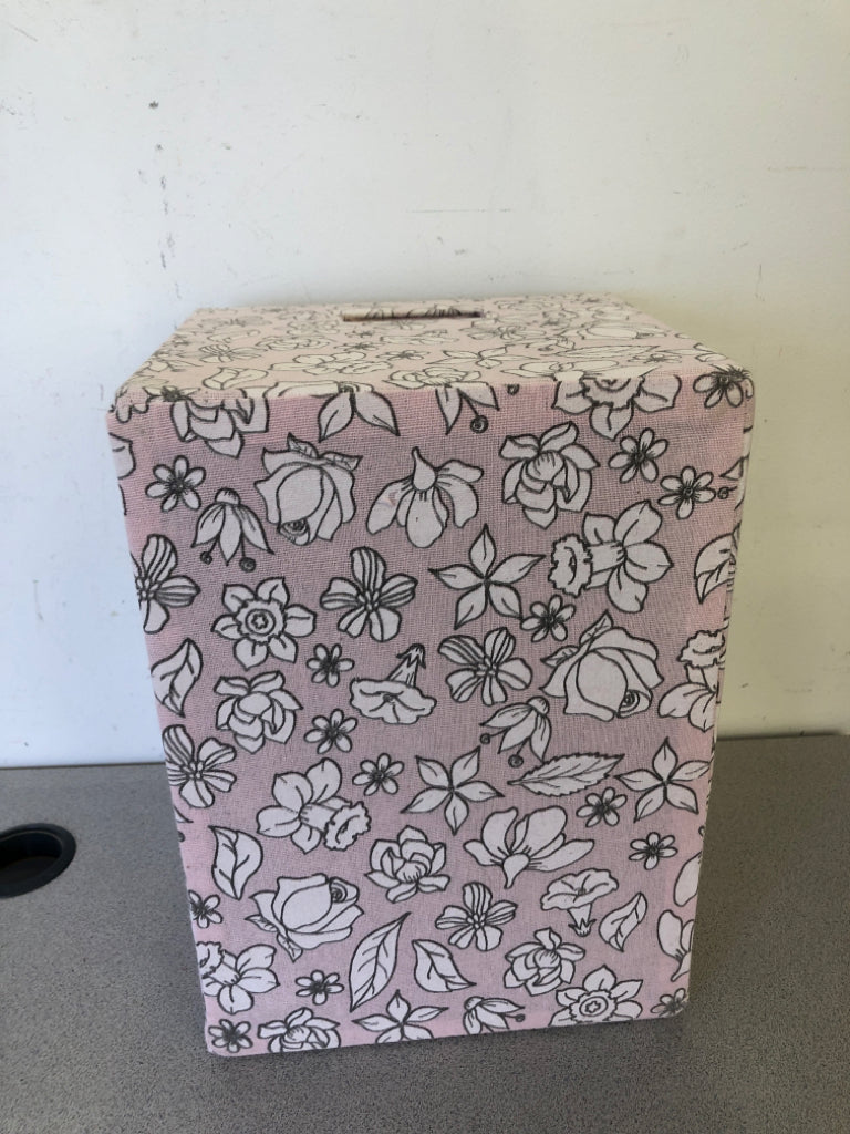 PINK FLOWER FABRIC STORAGE BIN.