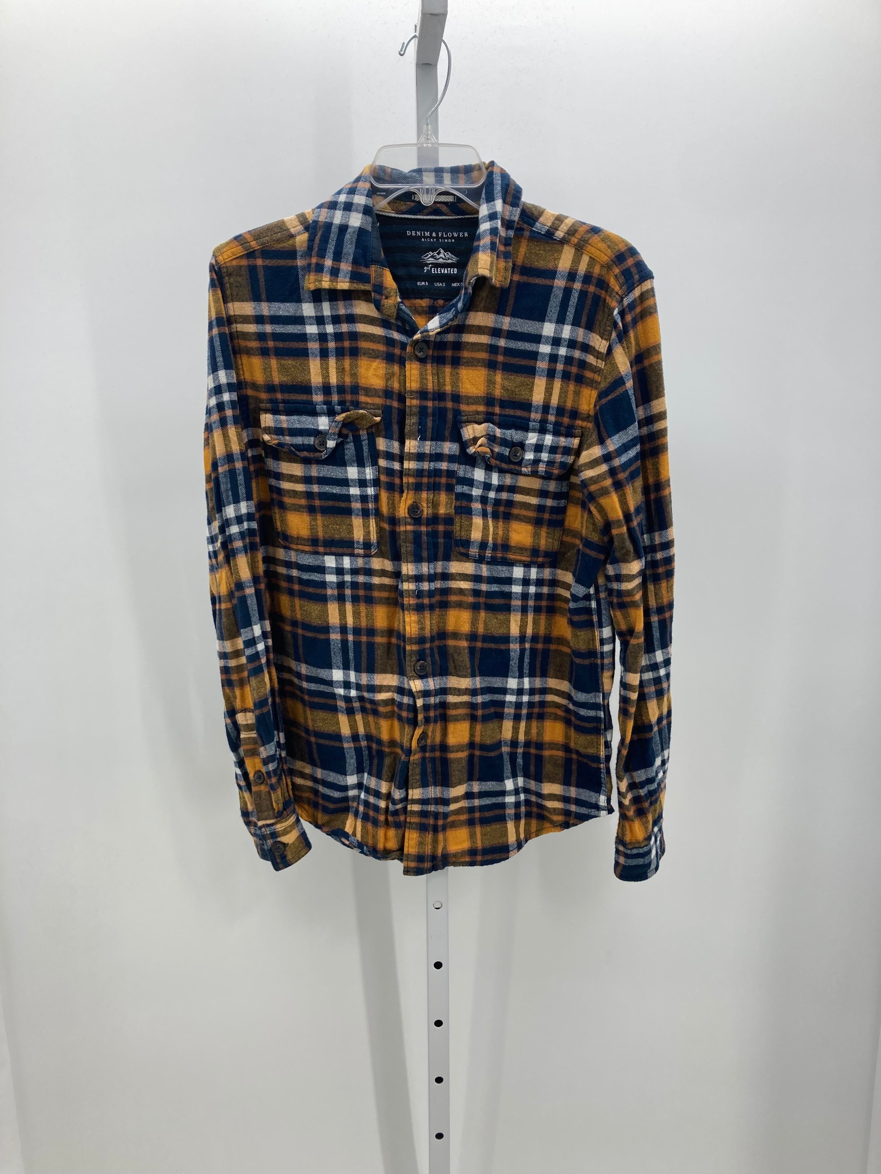NAVY/ YELLOW FLANNEL BUTTON DOWN