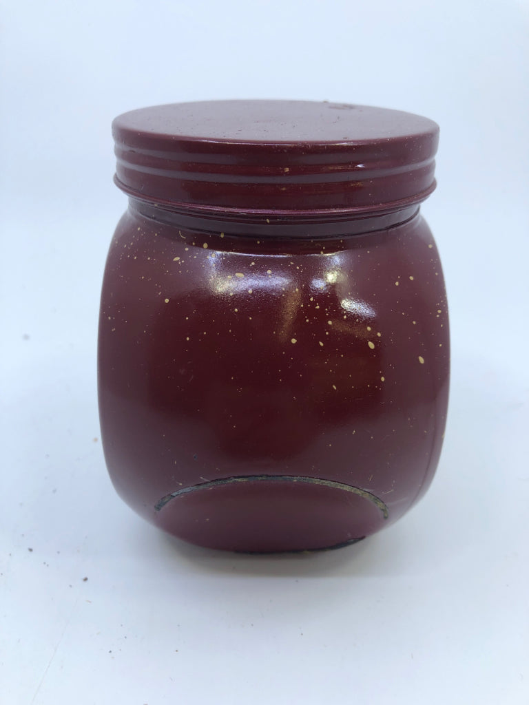 SMALL RED PRIMITIVE JAR W TAN STAR.