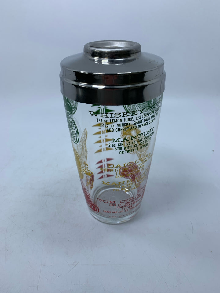 VTG MR BARTENDER FRUIT DETAILED DRINK MIXER W/ RECIPES.