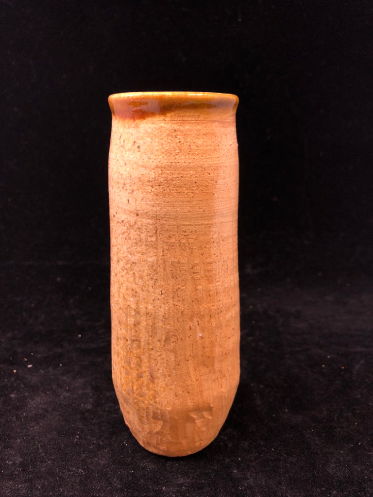 TAN CARVED POTTERY VASE.