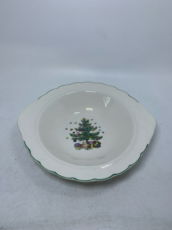 WHITE SERVING BOWL W/ CHRISTMAS TREE & TOYS NIKKO.