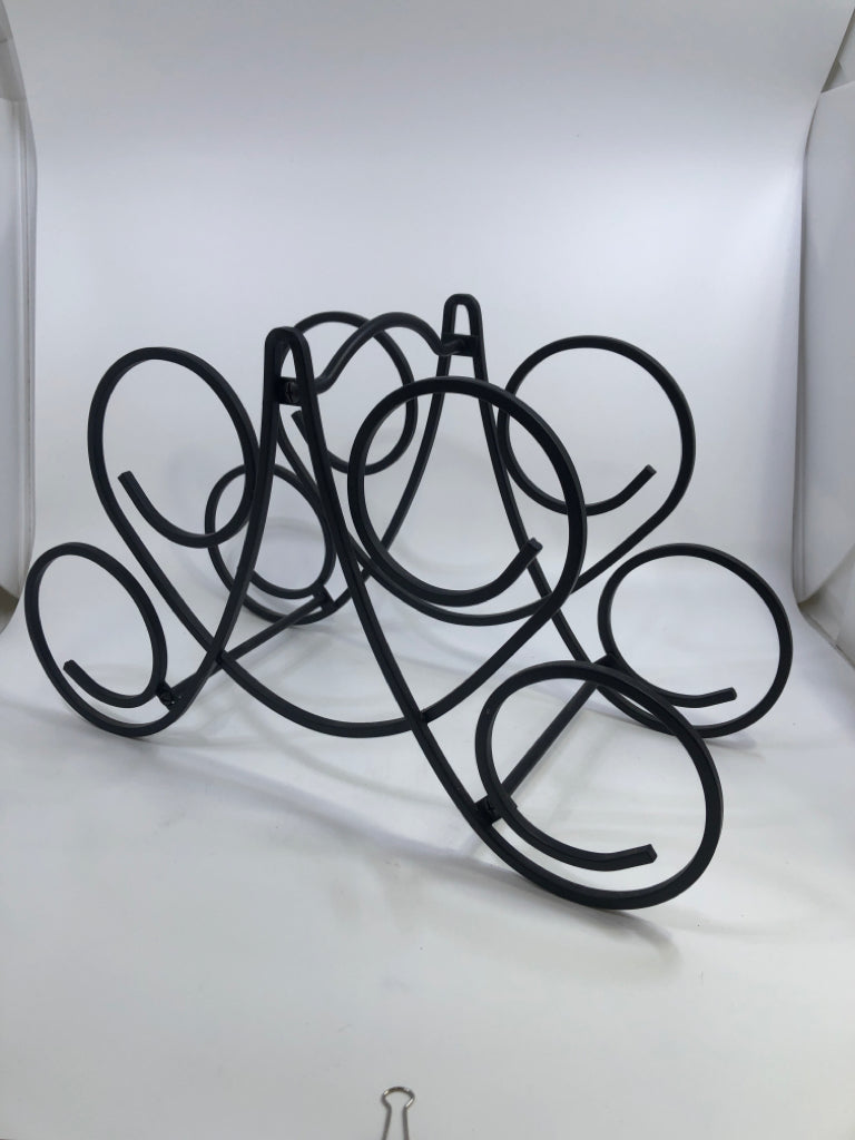BLACK IRON SCROLL WINE RACK.