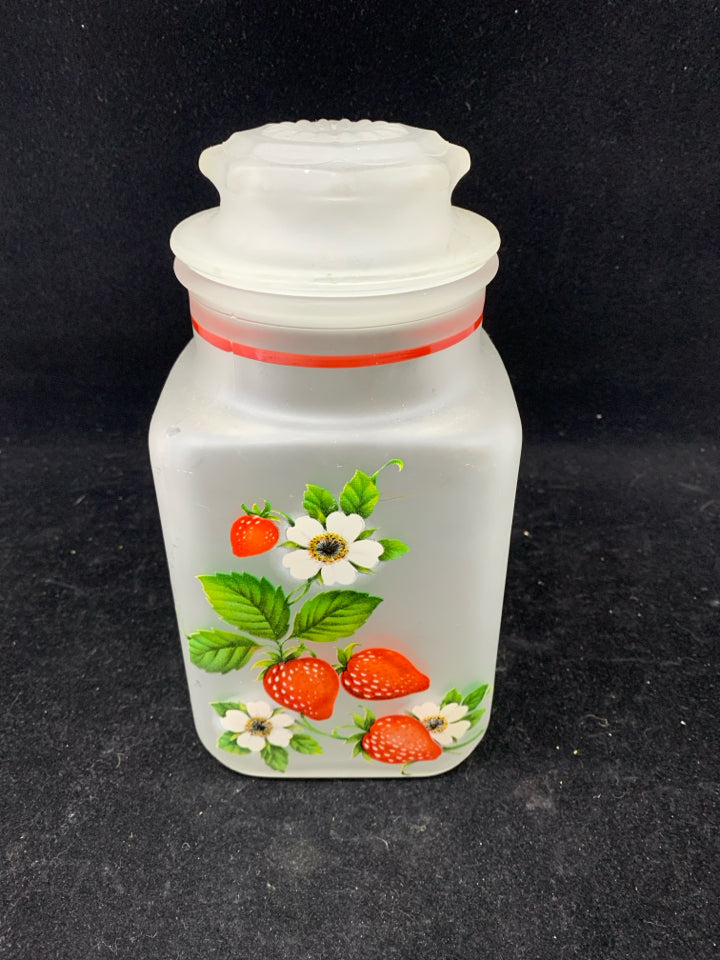 VTG STRAWBERRY FROSTED CANISTER.