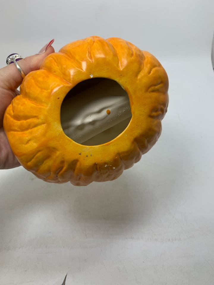 ORANGE PUMPKIN CERAMIC NAPKIN HOLDER.