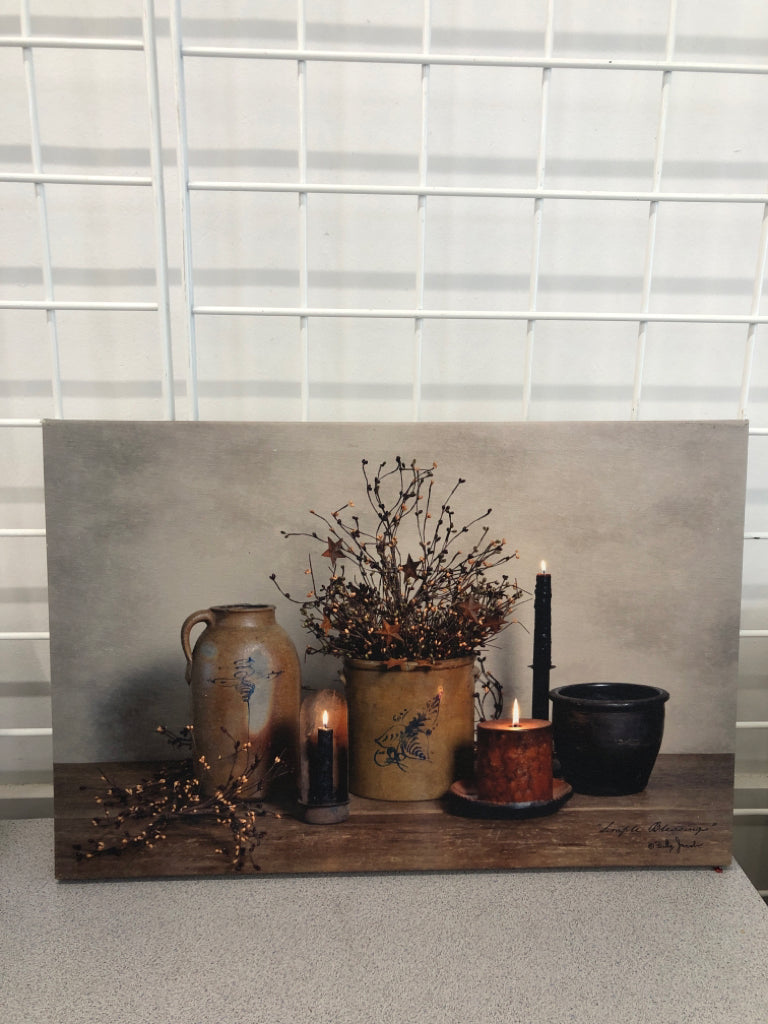 PRIMITIVE JARS AND CANDLES CANVAS.