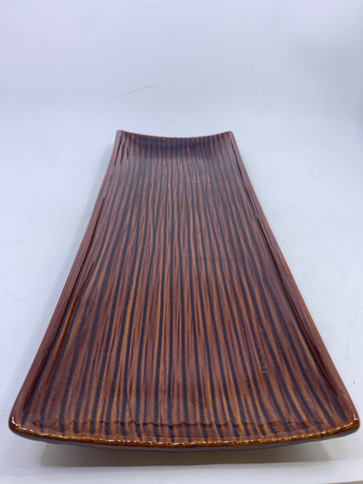 BROWN STRIPED CERAMIC CENTERPIECE- PARTYLITE.