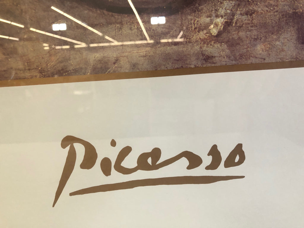 WOMAN WITH CURVED BACK FRAMED PICASSO PRINT.