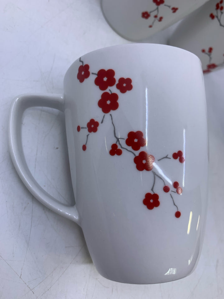 4 WHITE CHERRY BLOSSOM MUGS.