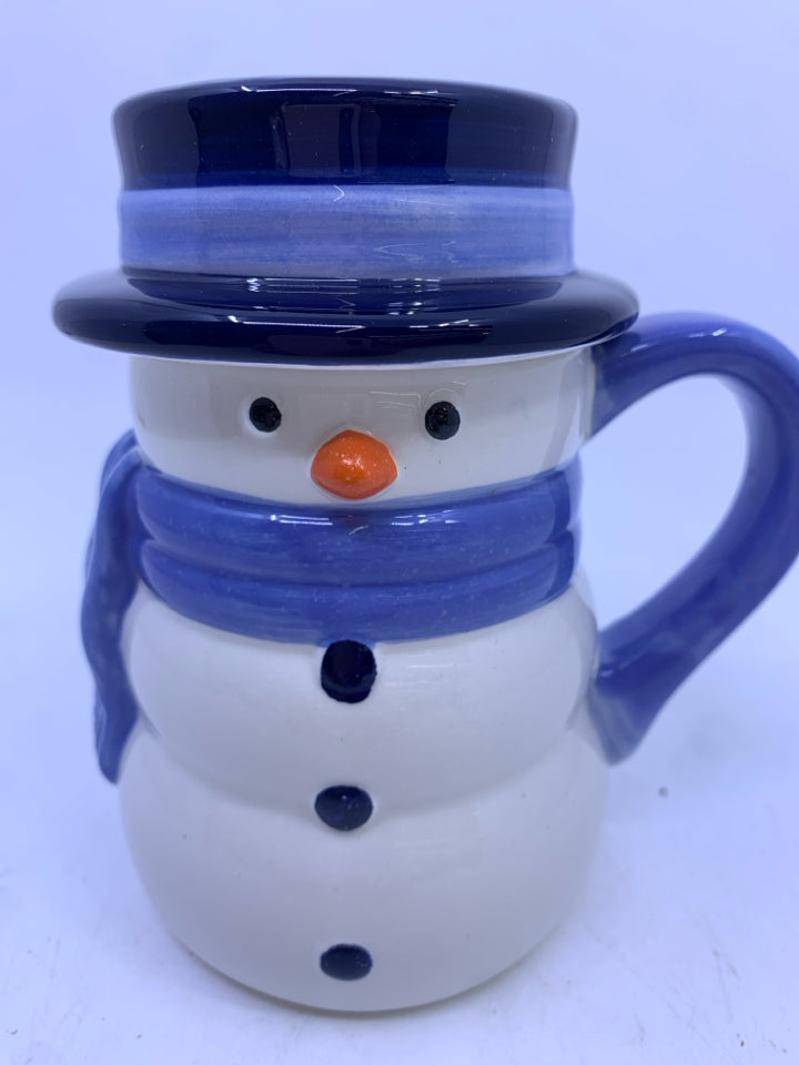 CERAMIC SNOWMAN CUP WITH LID.