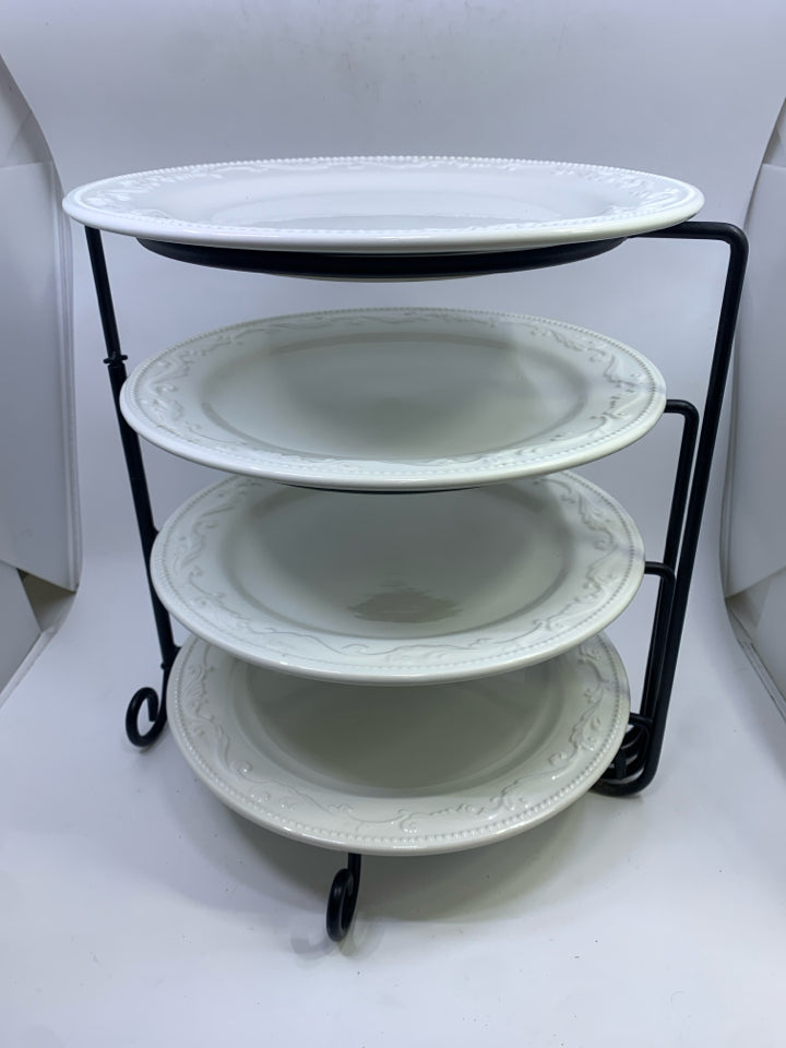 5PC LAYERED METAL PLATE DISPLAY WHITE PLATE MESA.