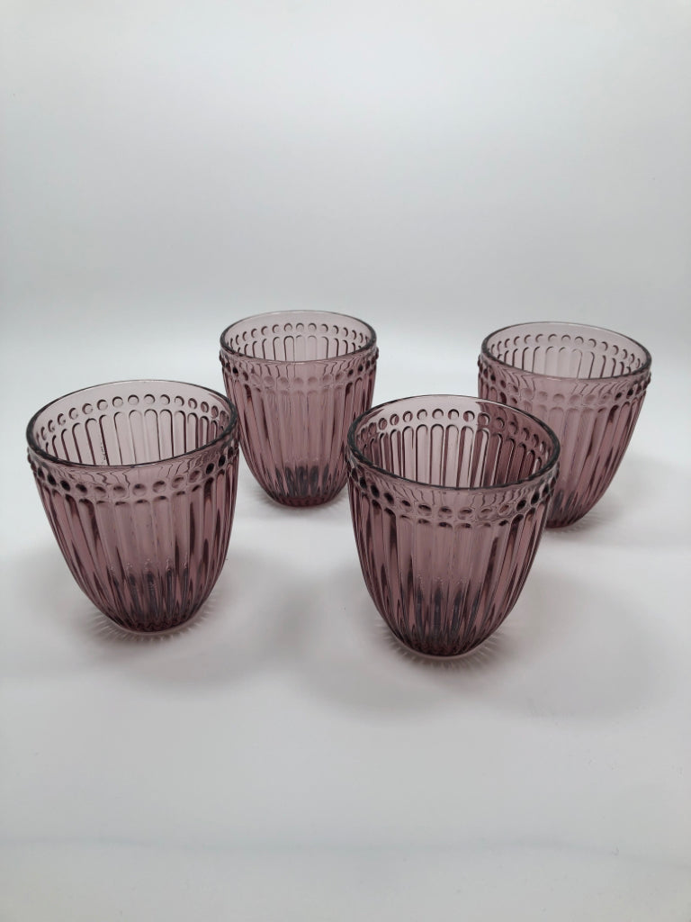 NIB 4PC MIKASA AMETHYST DOUBLE OLD FASHIONED GLASSES.