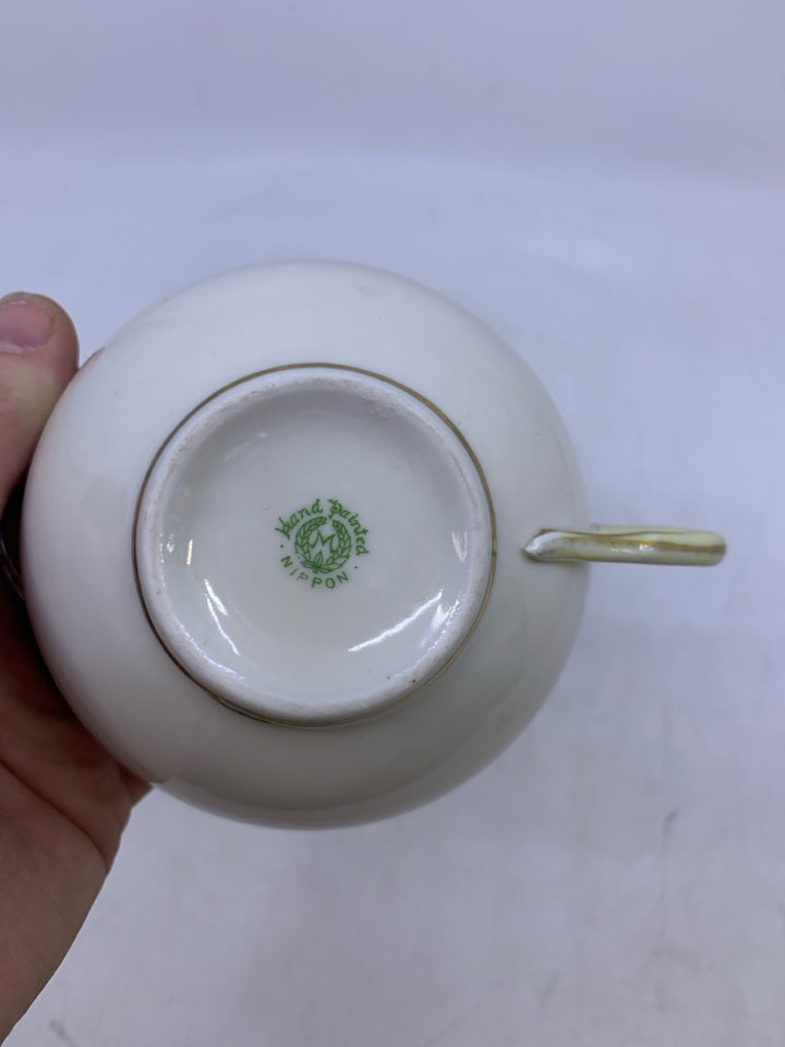 LIGHT GREEN GOLD DETAILS W/ PINK ROSE CUP/SAUCER.