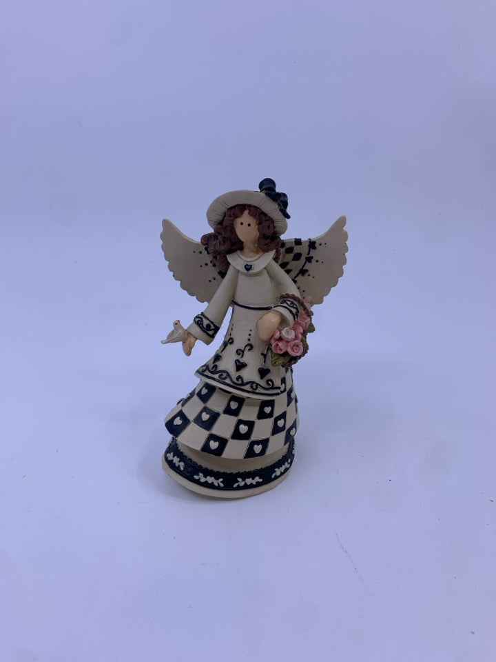 RESIN ANGEL W BLACK AND CREAM DRESS.