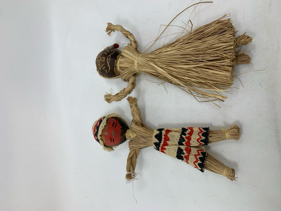 2 FOLK ART STRAW MAN/WOMAN.