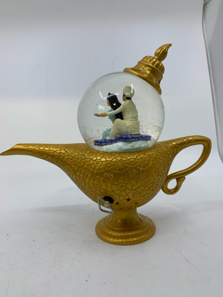ALADDIN & JASMINE INSIDE JEANIE BOTTLE SNOW GLOBE MUSIC WORKS.