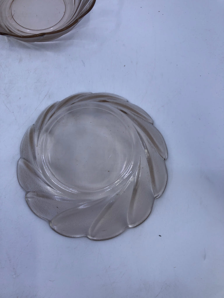 4 PALE PINK GLASS BOWLS SCALLOP EDGE.