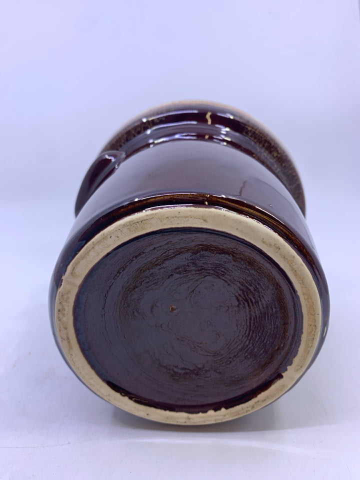 VTG BROWN AND WHITE POT W LID.