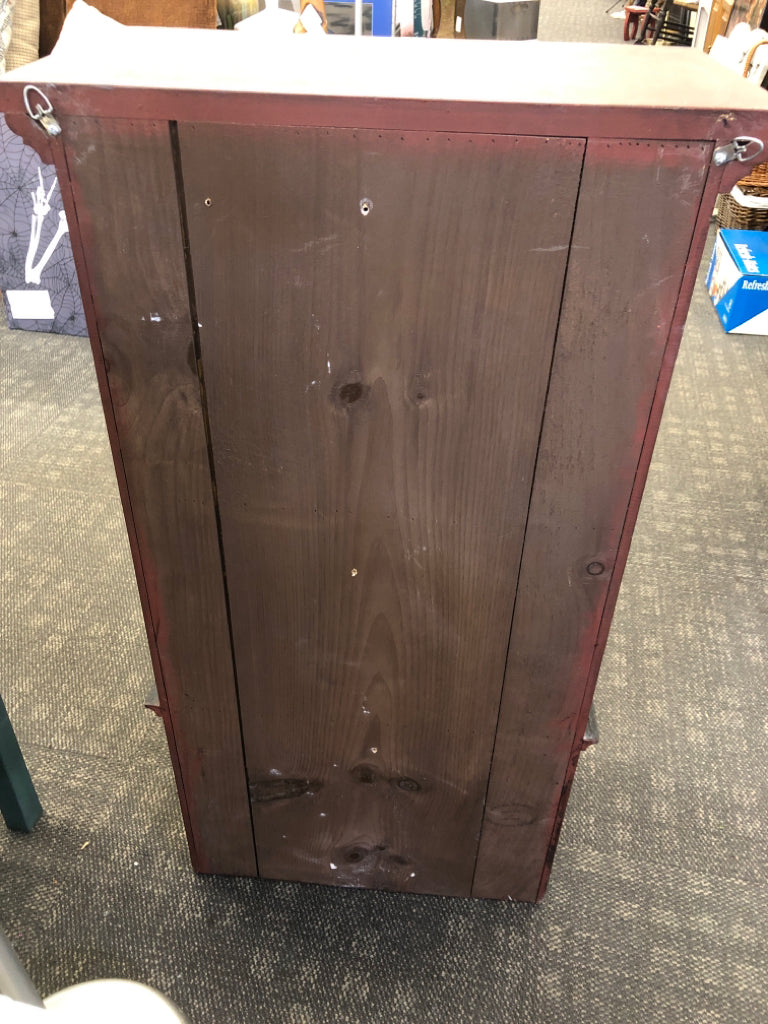 DISTRESSED PRIMITIVE WOOD CABINET- DOOR, 3 SHELVES.
