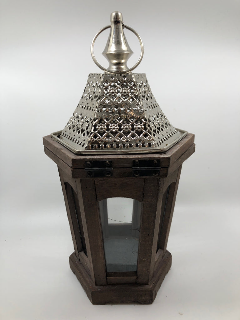 RUSTIC LANTERN W/HEXGON SHAPE.