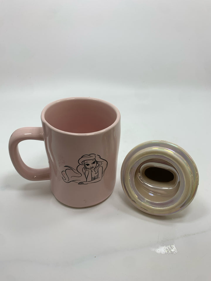 RAE DUNN PINK ARIEL MUG W/SEASHELL LID.