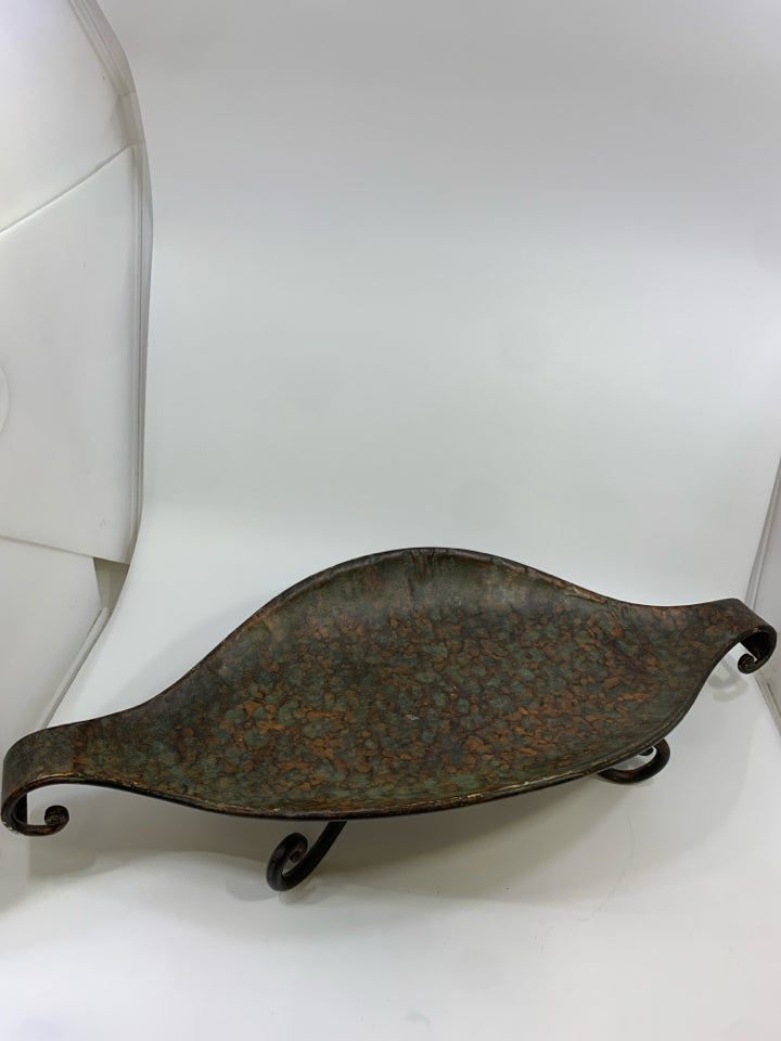 LEAF SHAPED HAMMERED COPPER FOOTED CENTERPIECE.