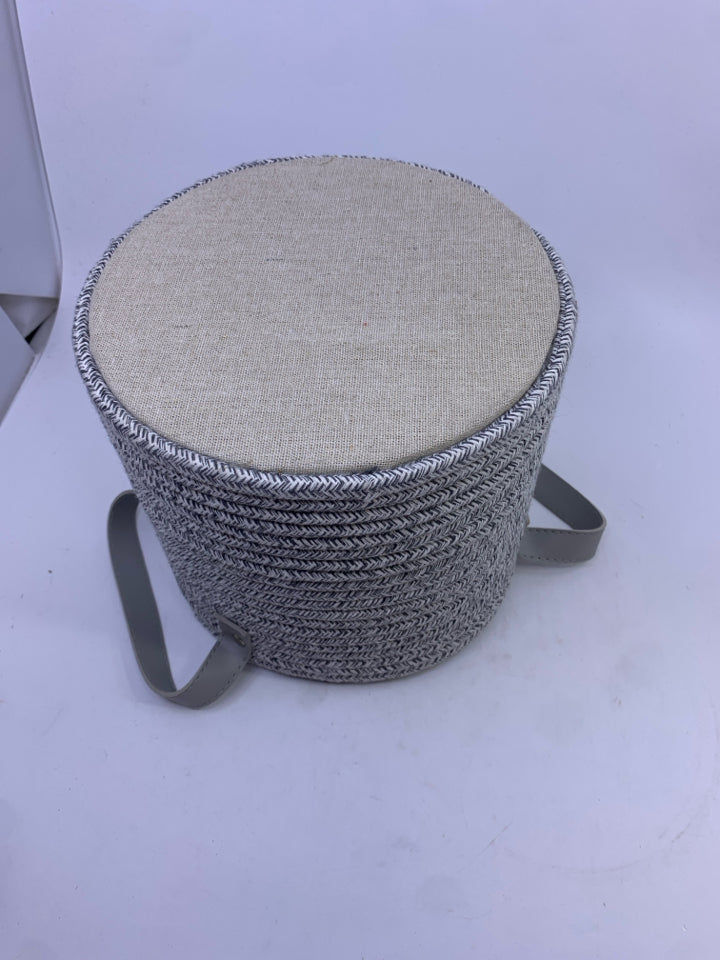 GREY & WHITE STURDY SMALL BIN W HANDLES.