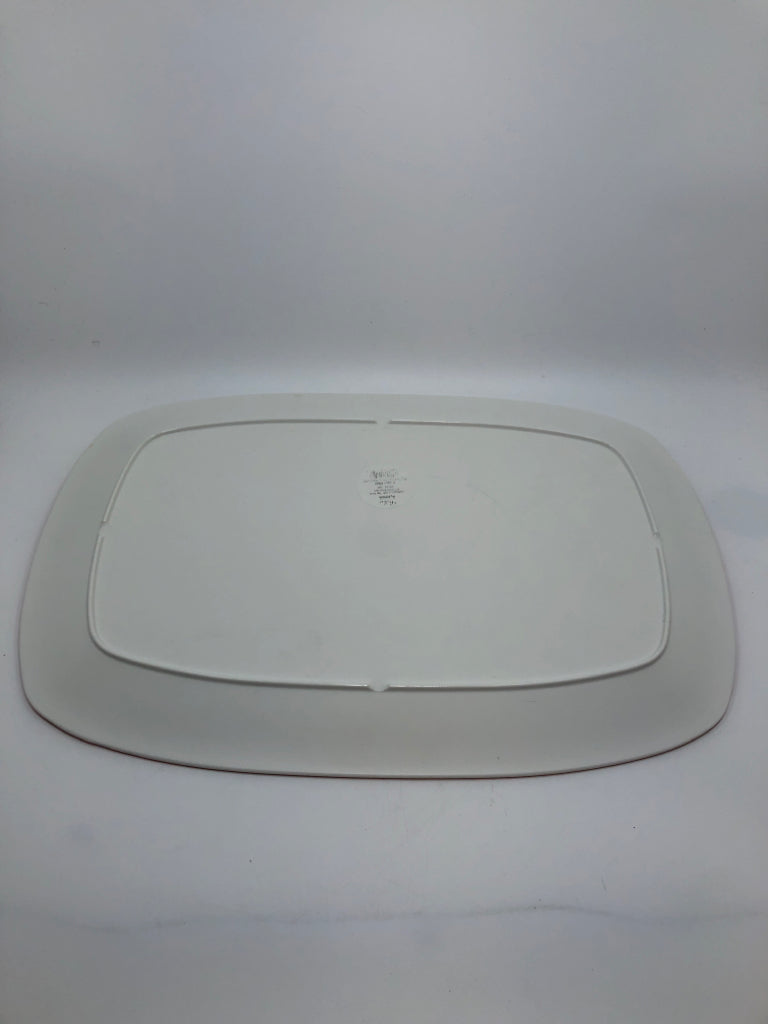 TEAL MELAMINE PLATTER W/ORANGE TRIM.