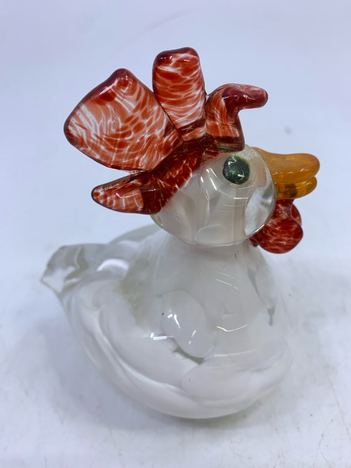 WHITE GLASS RED/ORANGE CHICKEN.