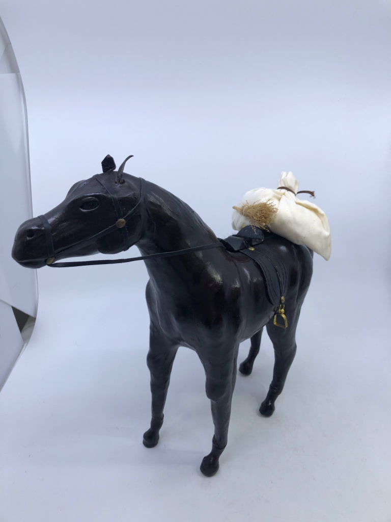 BYERS CHOICE HORSE W SACK AND PAILS.