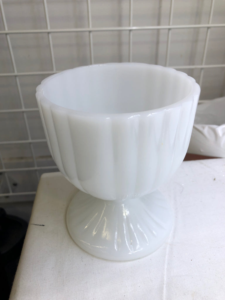 VTG FOOTED MILK GLASS DISH.
