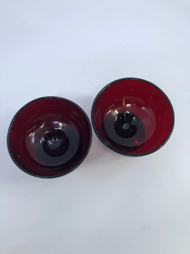 2 CRANBERRY DESSERT DISHES W/ FEET.