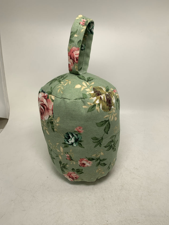 PINK ROSES FLORAL FABRIC WEIGHTED DOOR STOP.