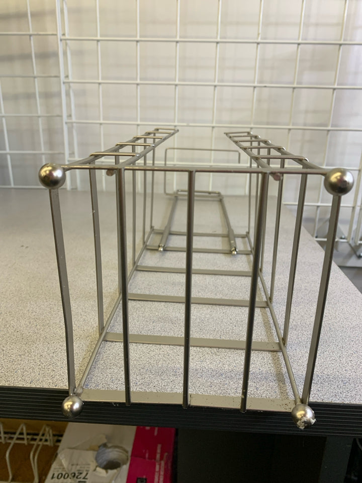 SILVER SQUARE SHAPE METAL TOILET PAPER HOLDER W/ EXTRA STORAGE.