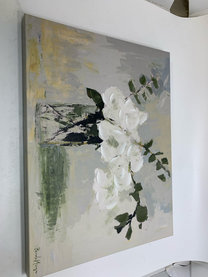 ABSTRACT TEXTURED FLOWERS IN VASE CANVAS.