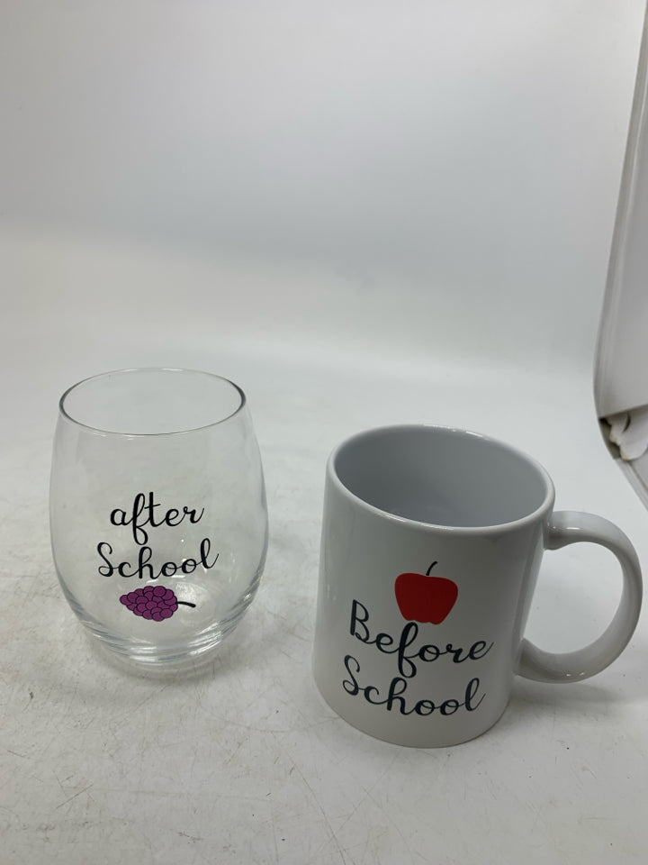 BEFORE/AFTER SCHOOL COFFEE MUG/STEMLESS GLASS.