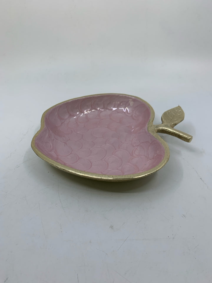 GOLD METAL APPLE SHAPED CATCH ALL W/ GLAZED PINK INSIDE.