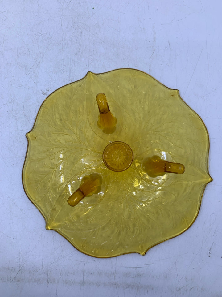 VTG AMBER GLASS FOOTED SERVER.