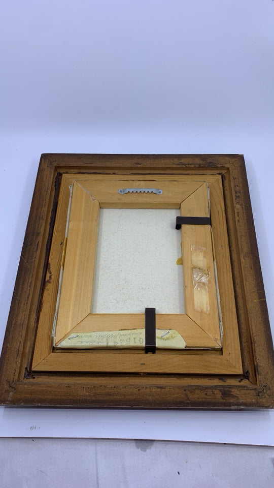 VTG DOG W GEESE IN WOOD FRAME WALL ART.