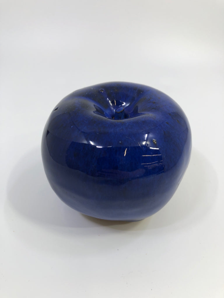 BLUE GLAZED TERRA COTTA APPLE DECOR.