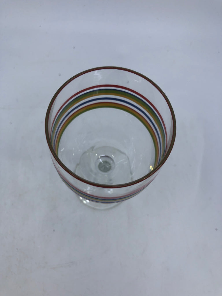 4 RAINBOW STRIPED WINE GLASSES.
