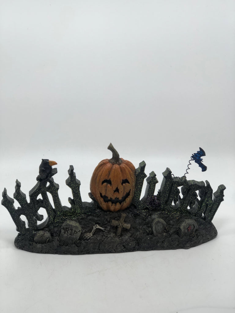 HALLOWEEN GLITTER CEMETARY RESIN SHELF DECOR.