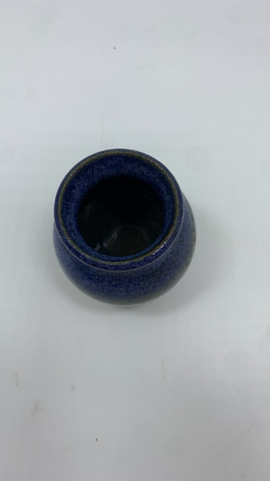 MINI BLUE GLAZE POTTERY BUD VASE.
