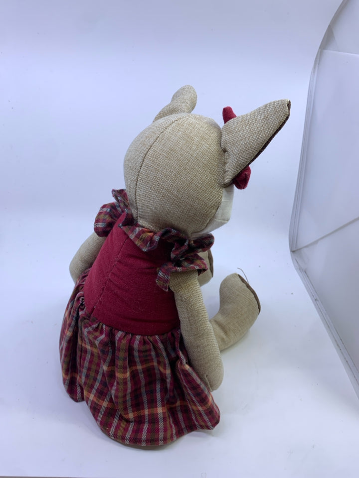 FOX IN PLAID DRESS SHELF SITTER.