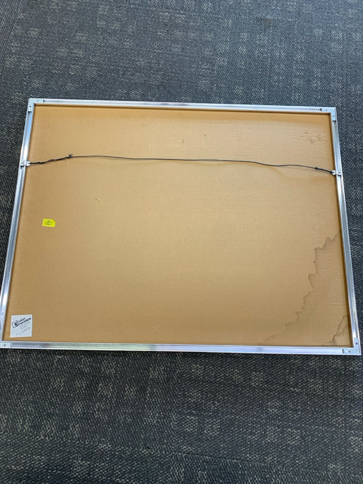 ABSTRACT CIRCLE WALL ART l- SIGNED IN SILVER FRAME.