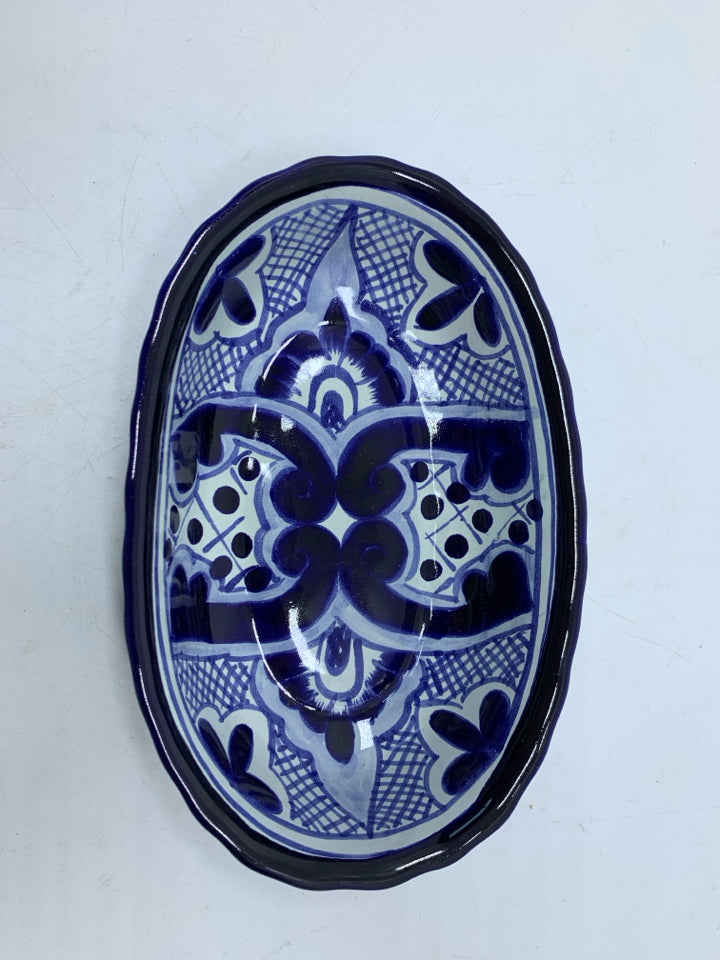 WHITE OVAL CERAMIC TRAY W/ COLORFUL FLOWER GOLD EDGE.