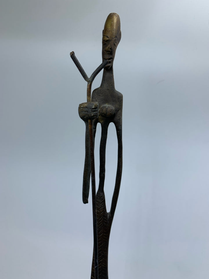 TALL METAL FOLK ART MAN W/ WALKIN STICK.